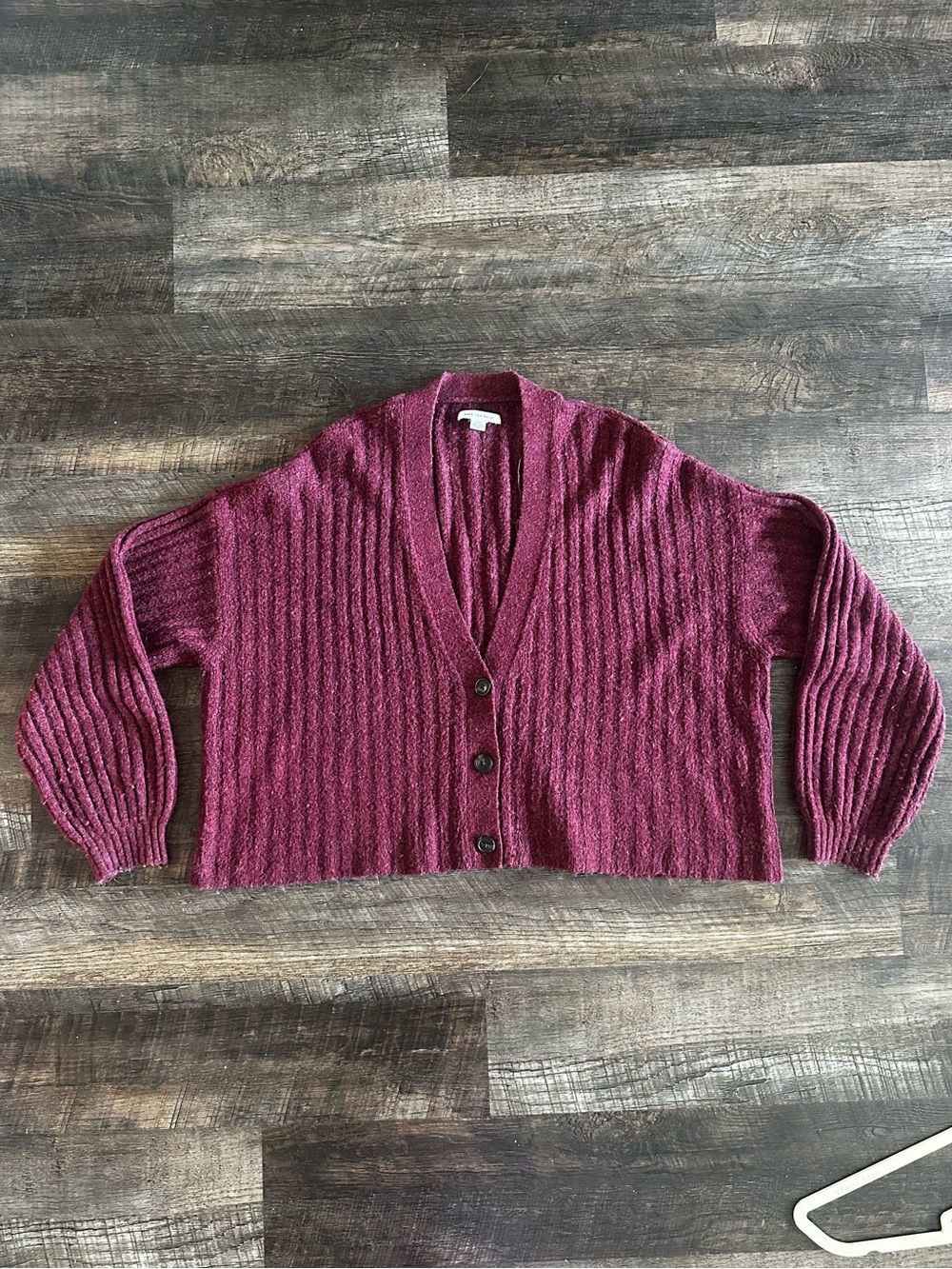 Cozy Rib-Knit Crop Cardigan Sweater - Wine